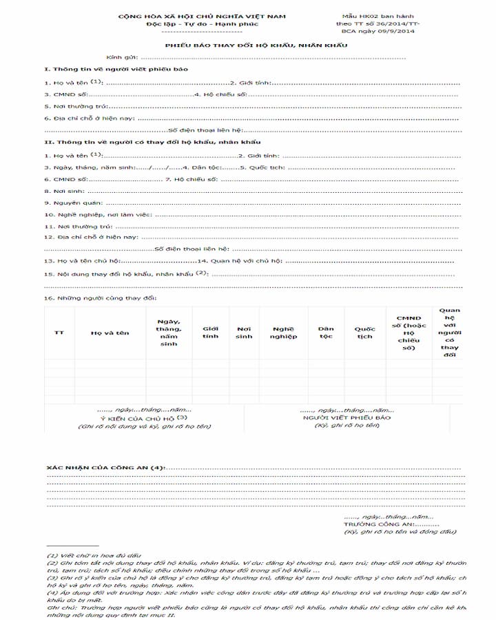phiếu báo thay đổi nhân khẩu