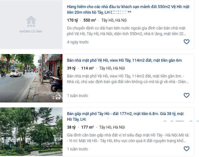 Giá đất khu vực Hồ Tây hà Nội